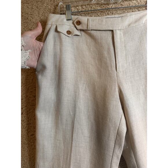 Liz Claiborne Audra Sz 12 Beige 100% Linen Cuffed Trouser Pants Beach Career NWT - Picture 6 of 16